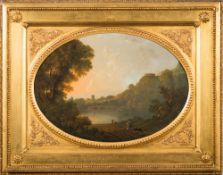 Manner of Claude Lorrain [18th Century, Dutch School]- A classical upland lake scene,