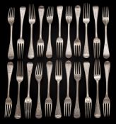 A set of twenty Victorian Old English thread pattern table forks, maker George Adams, London,