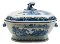 A Chinese porcelain tureen and matched cover: of canted rectangular form with rabbits head handles