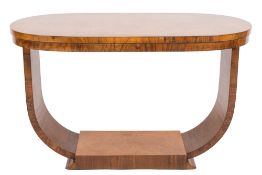 An Art Deco burr walnut oval occasional table:,