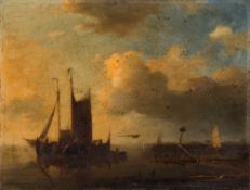Circle of Abraham Hulk [19th Century]- A calm estuary scene,