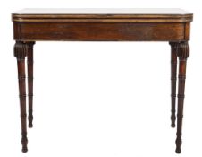 A Regency rosewood and partly gilt rectangular card table:,