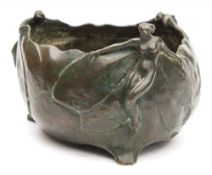 Gwendoline [Gwen] Le Gallienne [1900-1936]: an Art Nouveau bronze 'fairy' tripod vase of rounded