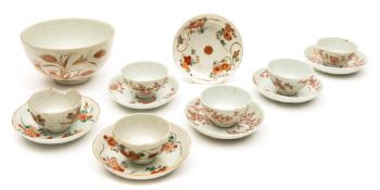 A group of Chinese famille verte and iron-red decorated teawares: including a set of four Chinese