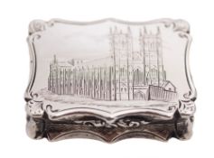A Victorian silver vinaigrette, maker Nathaniel Mills, Birmingham, 1842: of rectangular outline,