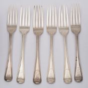 Six Victorian Old English thread pattern dessert forks, various makers and dates: crested, 241gms,
