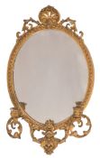 A 19th Century giltwood and gesso oval girandole wall mirror:,