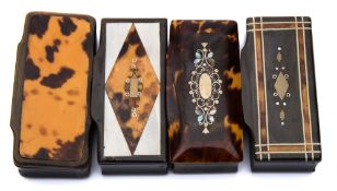 A 19th century blonde tortoiseshell snuff box: of rectangular outline,