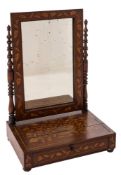 A 19th Century Dutch mahogany and floral marquetry swing frame platform toilet mirror:,