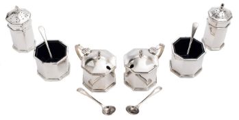 A George V silver six -piece Scottish silver cruet set, maker T S Cuthbert, Glasgow,