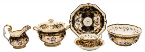 A Samuel Alcock porcelain part tea service: each piece with melting snow borders and enamelled with