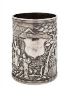 A Chinese silver beaker, maker Luen Wo, Shanghai: inscribed,
