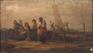 English School 19th Century- Fisherfolk on a beach,