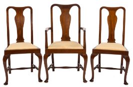 A set of eight Edwardian mahogany dining chairs in the Queen Anne taste:,