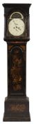 A lacquered longcase clock: the eight-day duration movement striking the hours on a bell,