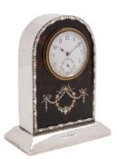 A George V silver and tortoiseshell boudoir timepiece, maker Walter & Frank Rabone, Birmingham,
