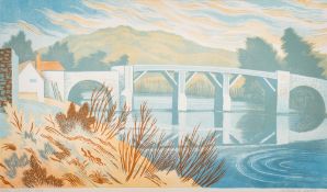 * Clifford Cyril Webb [1895-1972]- Whitney Joll Bridge- linocut in colours signed,