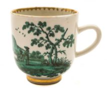 A London decorated Chinese porcelain coffee cup: painted in green monochrome in the manner of