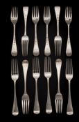 A set of twelve Victorian silver Old English pattern dessert forks, maker George Adams, London,