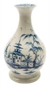 A late 18th century English blue and white pearlware guglet: painted with chinoiserie landscape