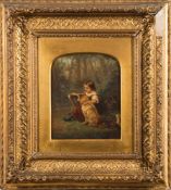 Robert Favelle [19th Century]- The Lesson; a girl and pet dog in a woodland clearance,