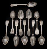 A set of six Victorian silver fiddle pattern dessert spoons, maker William Robert Smily, London,