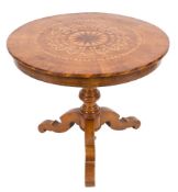 A 19th Century Italian walnut and parquetry circular centre table:,