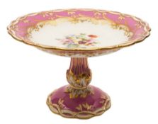 A Coalport porcelain comport: painted by Thomas Dixon with a central floral bouquet,