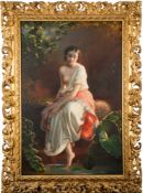 Achille Leonardi [1800-1870]- 'Reflections'; youth by a sunlit pool,:- signed,