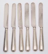 A set of six Victorian thread pattern silver handled dessert knives, maker Henry Harrison,