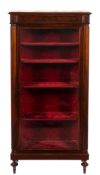A 19th Century French rosewood vitrine:, surmounted by a panel of beige variegated marble,