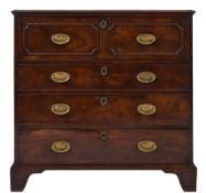 A George III mahogany secretaire chest:, the top with a moulded edge,