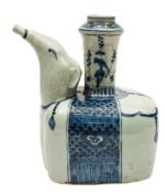 A Chinese blue and white 'elephant' kendi: with head raised and hollow tusks forming the spout,