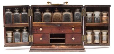 A 19th century mahogany medicine cabinet: the hinged double-front enclosing an arrangement of