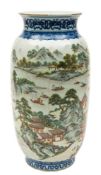 A Chinese famille verte 'landscape' vase: of lantern form,