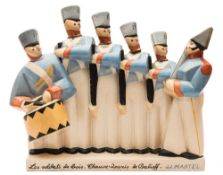 Joel and Jan Martel (1896-1966) a pottery figure group of Les soldats de bois: modelled after the