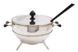 Christopher Dresser (1834-1904) a silver plate tureen, cover and ladle,