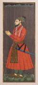 Five Mohgul watercolours of various subjects: including flowers, warrior and script, various sizes.