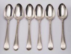 A set of six George III silver Old English thread pattern teaspoons, maker's marks worn, London,