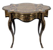 A 19th Century French ebonised cut brass marquetry and gilt metal mounted occasional table in the