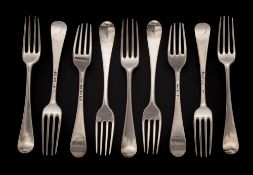 A set of nine George III silver Old English pattern table forks, maker Paul Collard, London,