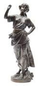 After E Laurent (1832-1898) a bronze study of a young girl harvesting: signed to the base E Laurent,