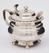 A George IV silver lidded mustard pot, maker's marks worn, London,