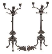 A pair of 19th century, bronze candelabra: in the Italianate style,