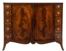 A George III mahogany rectangular side cabinet:, the top with a moulded edge,