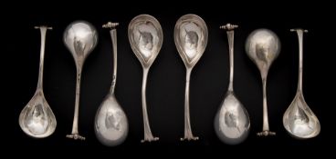 A set of Six George II Onslow pattern soup spoons, maker E.