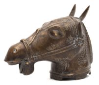 An Indo-Persian bronze study of a horse's head : with open mouth and pricked ears,