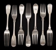 A set of four George III fiddle pattern table forks, maker William Ely & William Fearn, London,