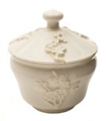 A Bow white toilet pot and cover: of double ogee form, the cover with pointed knop,