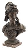 A bronze bust 'Comoedia' : in the form of a female neoclassical bust wearing a comedy mask on her